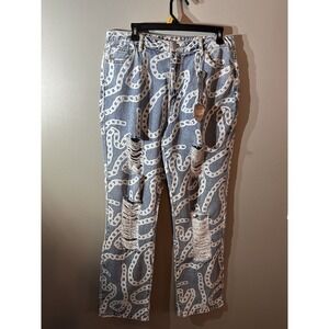Spoon Jeans‎ Womens Size 13 Distressed Chain Print Straight Leg Denim NWT